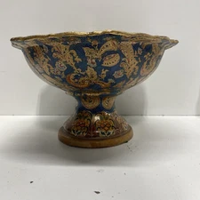 Chinese Compote Bowl. 12 inch Wide Satsuma Pottery Centerpiece Pedestal Bowl