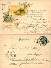 Vintage German Postcard Leipzig 1899 Floral Handwritten Postmark Stamp