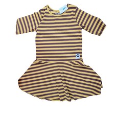 Mini Rodini Kids Organic Striped Dance Dress Yellow brown 7 - 9 yrs Bee Ribbed