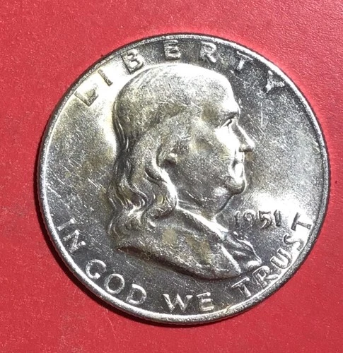 1951D US Franklin SILVER Half Dollar! "Denver Mint"! Choice AU! Old US Coin!