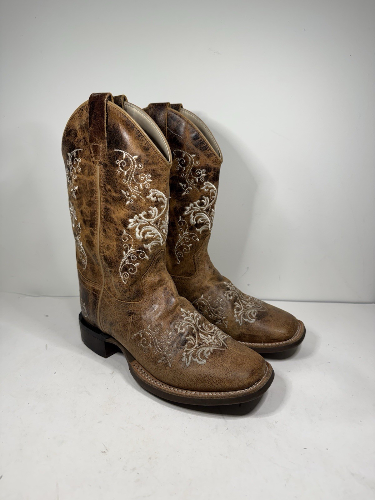 BSY1958 Old West Girl's Youth Square Toe Leather Western Boot Brown Size 7