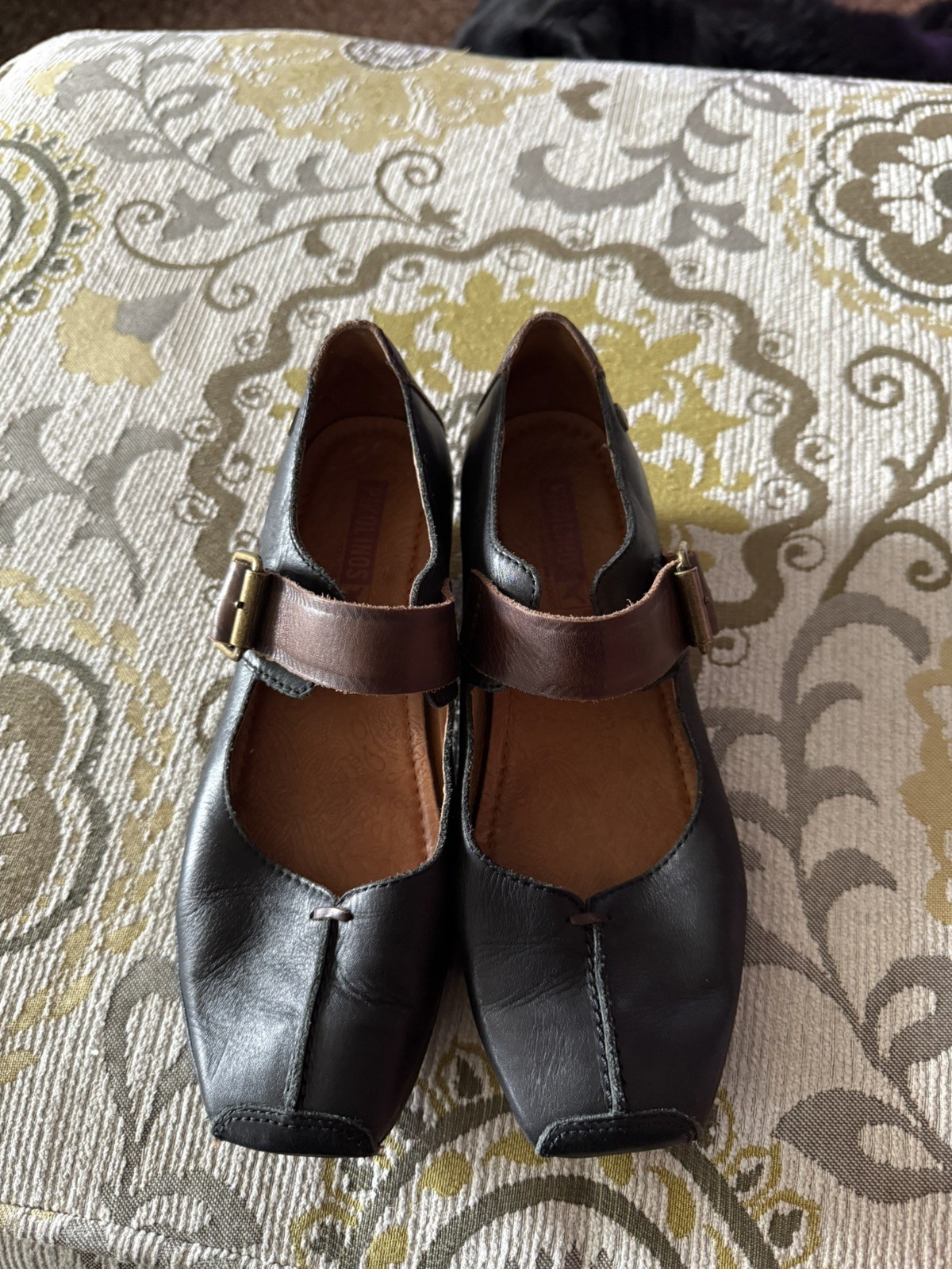 Pikolinos Gandia Square Toe Brown Two Tone Leather Mary Jane Low Heel Women's 36