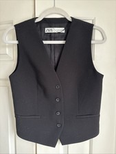 New With Tag Zara Black Women’s Waistcoat Size Small Fitted Buttons