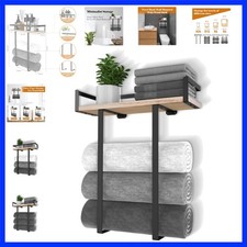 Towel Racks for Bathroom Wall Mounted, Metal Towel Holder with Wooden Shelf f...