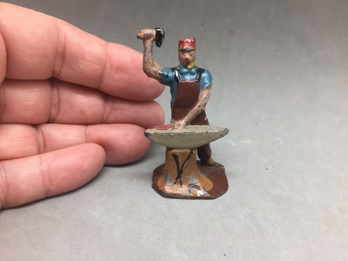 France Cast Lead Blacksmith Farrier Figure Hand Painted Signed 2.25" Horseshoer