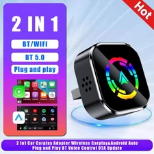 2 In1 Car Carplay Adapter Wireless Carplay&Android Auto Play BT Voice Control