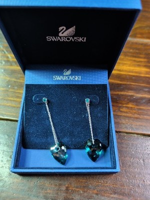 RARE BRAND NEW BOXED SWAROVSKI CRYSTAL NECTAR INDICOLITE HEART DROP EARRINGS
