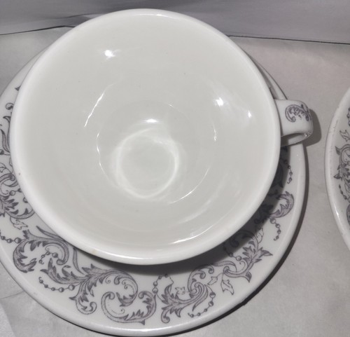 2 Sets Of Iroquois China Grey Desert Cups And Saucers (Restaurant Ware) - Picture 9 of 17