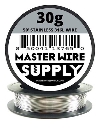 Stainless Steel 316L - 50ft - 30 Gauge Wire 30g - 0.25mm - 0.01in - Master Wire