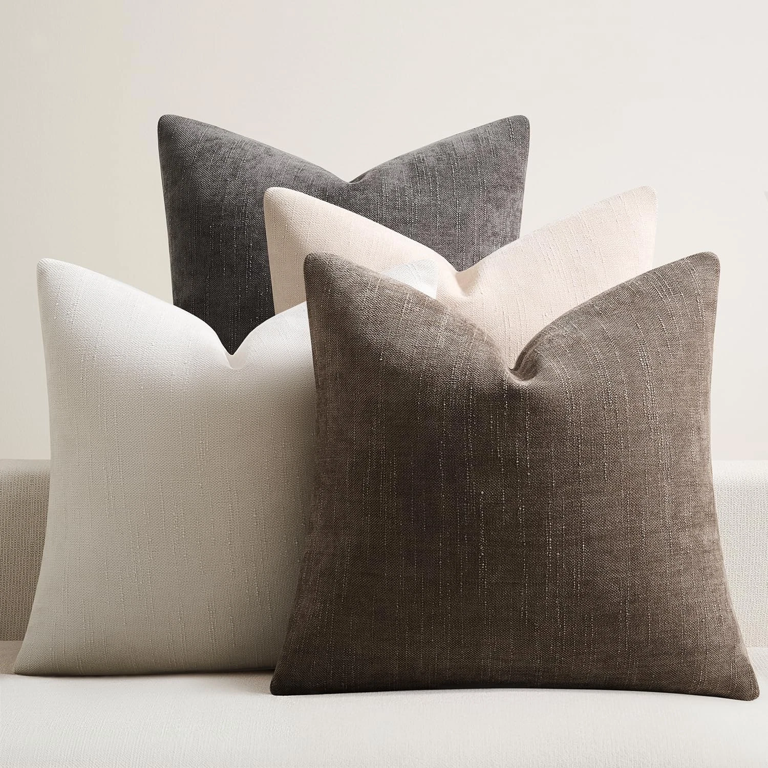 Pack of 4 Throw Pillow Covers 18x18 Inch Chenille Textured Neutral Soft Pillo...