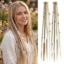 Clip In Braid Hair Extensions 2pcs Boho Dreadlock Brown Blonde Mix