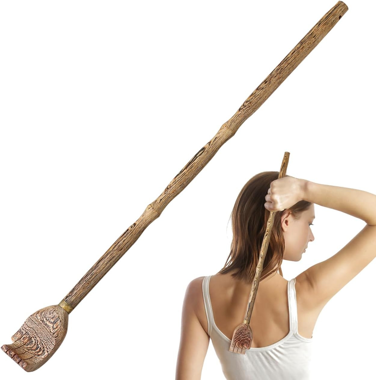 16.9In Wooden Bamboo Back Scratcher Natural Wood Long Handle Massager for Adults