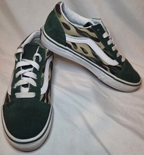 Vans Old Skool Sneakers Boy's Size 2.5 Green Suede Camo Flame Lowtop