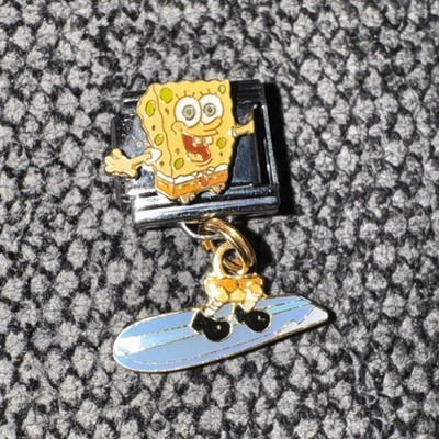 SpongeBob Surfing Italian Charm Enamel Link 9MM Y2K Jewelry Casa d'oro