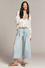 ANTHROPOLOGIE Pilcro High-Rise Crop Wide-Leg PLEATED Jeans pant BLUE FADE L XLNT