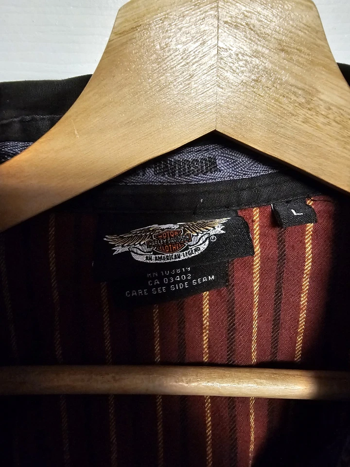 Chaqueta Camisa Harley Davidson Completamente Forrada Botón a Presión Negra Para Hombre’s L Foto 4 de 4