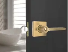 Defiant Tonebridge Brushed Gold Bed and Bath Door Lever with Square Rose locking