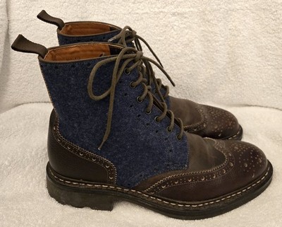 HESCHUNG MALKO MEN'S BROWN LEATHER & BLUE WOOL WINGTIP ANKLE BOOTS - SIZE 8.5