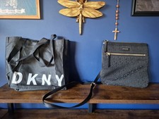 DKNY black gold zips Monogram Crossbody Shoulder Bag with dust bag beautiful