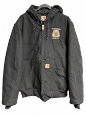 Carhartt J140 BLK Jacket Mens Medium Black Duck Hooded Quilted USA Made