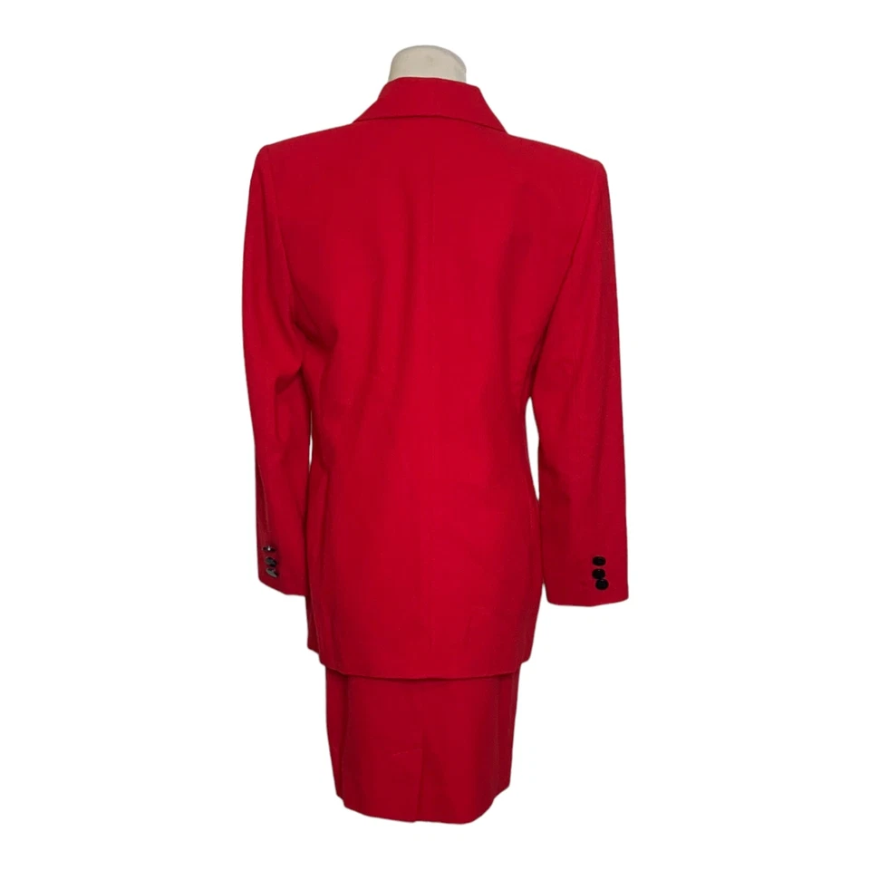 Valerie Stevens Vintage Rojo Lana Falda Doble Pecho Blazer Traje Conjunto Talla 4 Foto 2 de 4