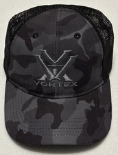Vortex Optics Black Gray Camo Snap Back Trucker Hat Cap Mesh OSFM