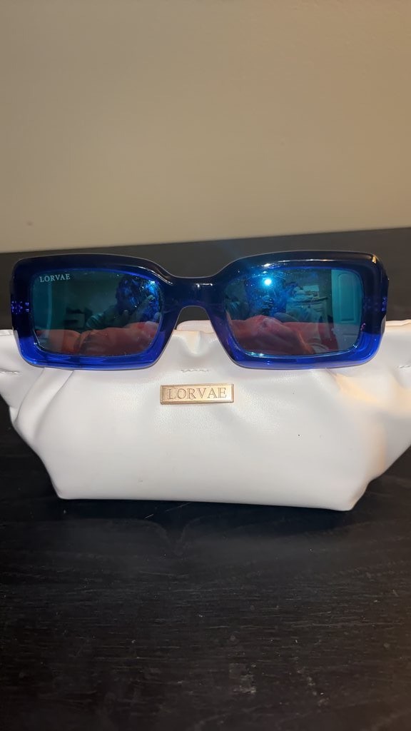 Lorvae Blue Rectangular Sunglasses with Case - image 2
