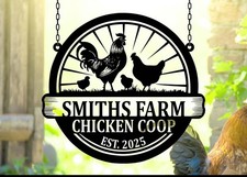 Custom Round Metal Chicken Coop Sign,Personalized Chicken Coop Sign Name,Metal