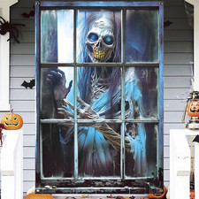 Halloween Scary Window Cover Decoration, Large Spooky Smile Girl Ghost Door Curt