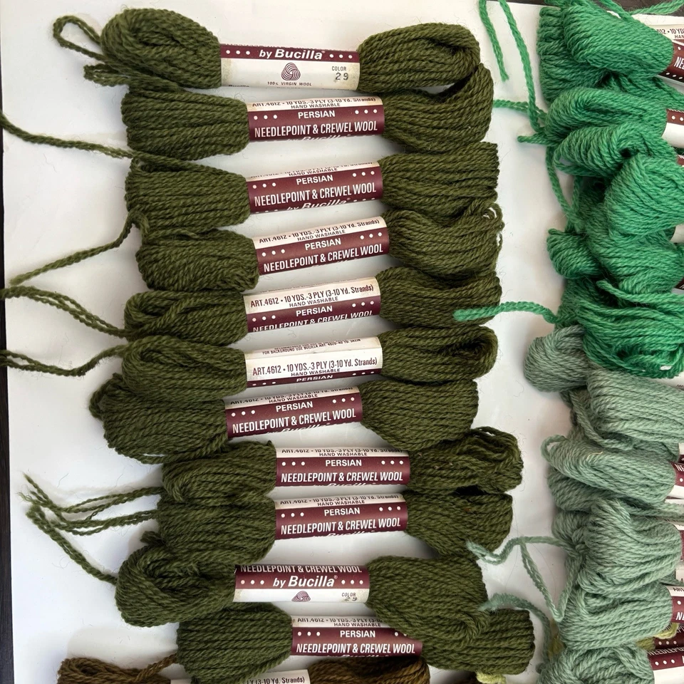 Lot 94 Skeins Yarn Bucilla Needlepoint Crewel 100% Wool Persian Shades Of Green - Image 3 of 4