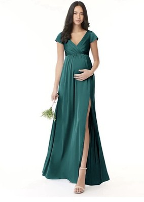 princess polly baby blue dress Azazie Maternity Bridesmaid Dress Sz A4 Allessia Pine Green Satin Stretch  Formal
