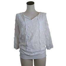 Blusa campesina Anneliese Top blanca de encaje floral bordada para mujer mediana