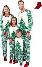 PATPAT Family Christmas Pjs Matching Green Tree Mens Large with Socks