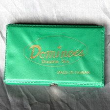 Vintage Double Six Dominoes Set in the Original Green Vinyl Case Made in Taiwan