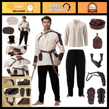 Medieval Renaissance Pirate Costume Set for Men - 8 Pcs Halloween Outfit with Vi