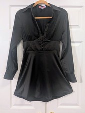 Urban Outfitters Phoebe Dress Womens S Black Satin Corset Hook Eye Mini