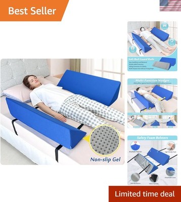 Foam Bed Rail Protectors for Seniors - Soft, Adjustable 1 Pair Blue Wedges