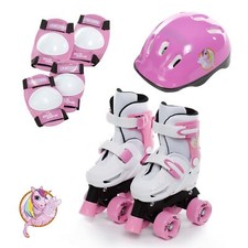 Sk8 Zone Unicorn Quad Skates Kids Roller Boots Pads Helmet Skate Set Size 9-12