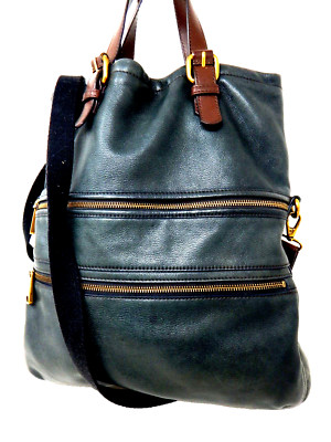 AUTHENTIC FOSSIL Black Pebble Leather Сonvertible Crossbody Hobo Bag Purse Zip