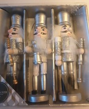 Image of Glitter Satin 3x Silver  NUTCRACKER HANGING CHRISTMAS TREE🎄 DECORATIONS BNIB