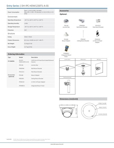 Dahua Original 2MP Built-in MIC IR30m Turret IP Camera IPC-HDW1230T1-A-S5 2.8mm - Picture 5 of 5