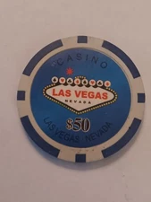 $50 Las Vegas "Welcome To Fabulous Las Vegas" Sign Souvenir Casino Poker Chip