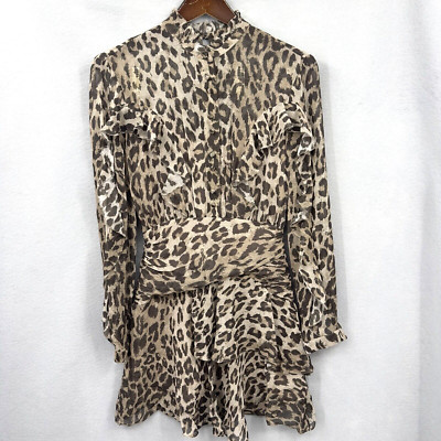 Nicholas Ruffle Leopard Print Dress Womens Small Ruffled Silk Blend Quiet Luxury