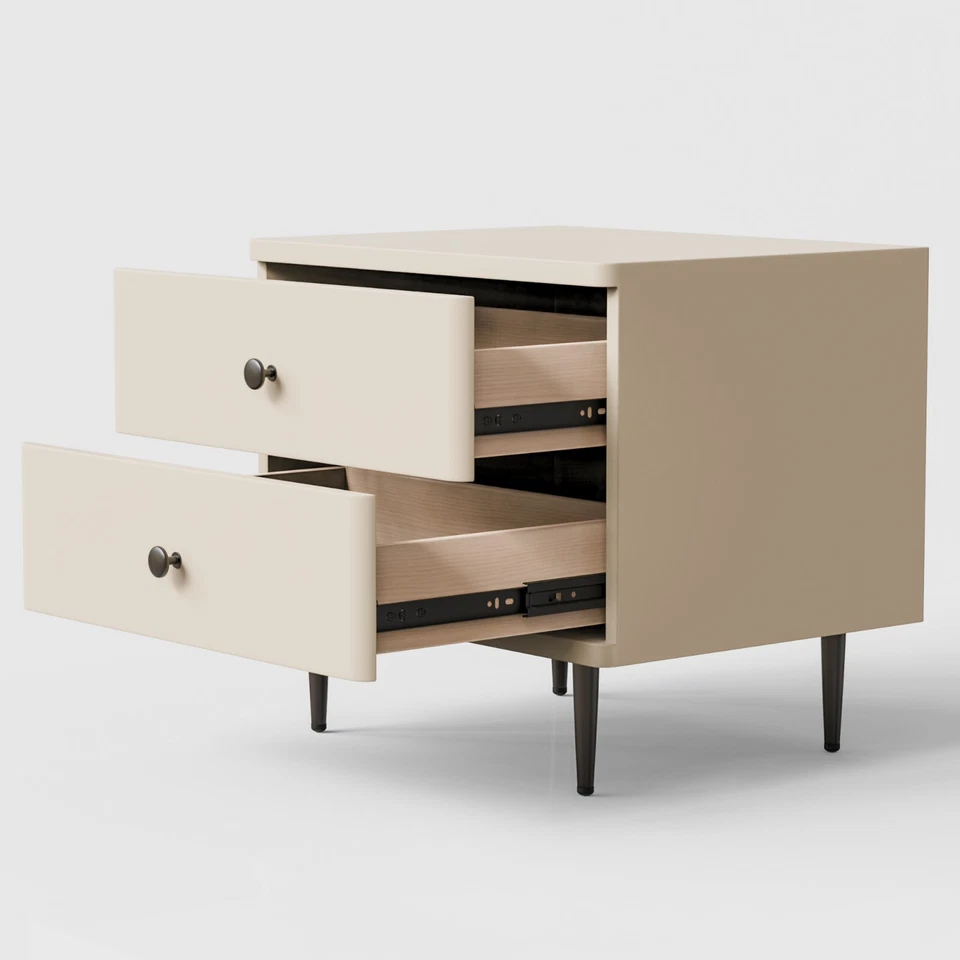 Mesa de cabeceira moderna de madeira mesa de cabeceira extremidade de quarto mesa lateral com 2 gavetas - Imagem 3 de 4