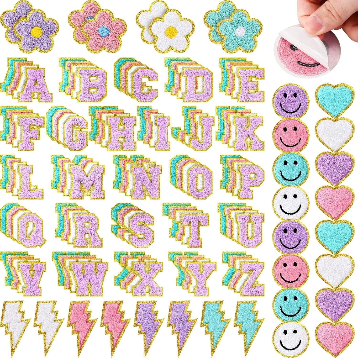 Cute Iron-On & Self-Adhesive Patches - 136-Pcs Chenille for Fashionista DIYs