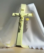 Jeweled Cross Company With Jesus INRI White Gold tone Crucifix 13” Long X 7"