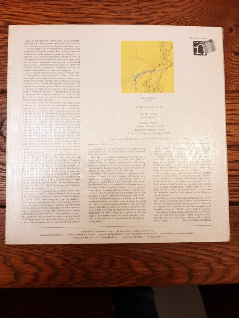 Iannis Xenakis ‎- Electro-Acoustic Music . 1st U.S 1970
