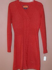 Women's XS Orange Wool Blend Braided Knee Length Long Sleeve Sweater Dress
