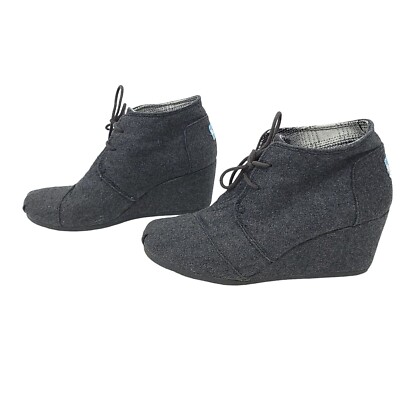 Toms Flannel Desert Wedge Booties Dark Gray Women Size Lace Up Ankle Boot  Shoe