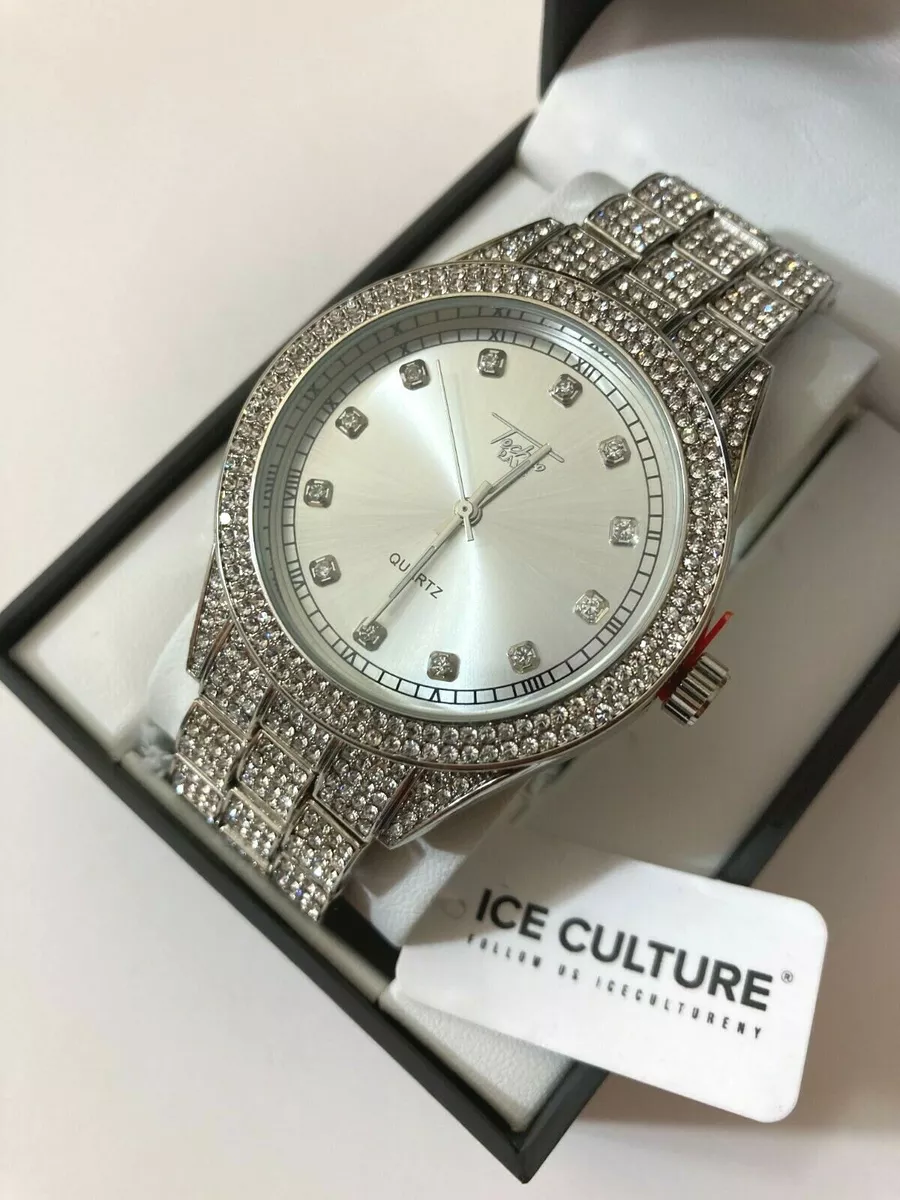 Techno Pave Men s Stainless Steel Iced Micro Pave Metal Band Watches 9120 103